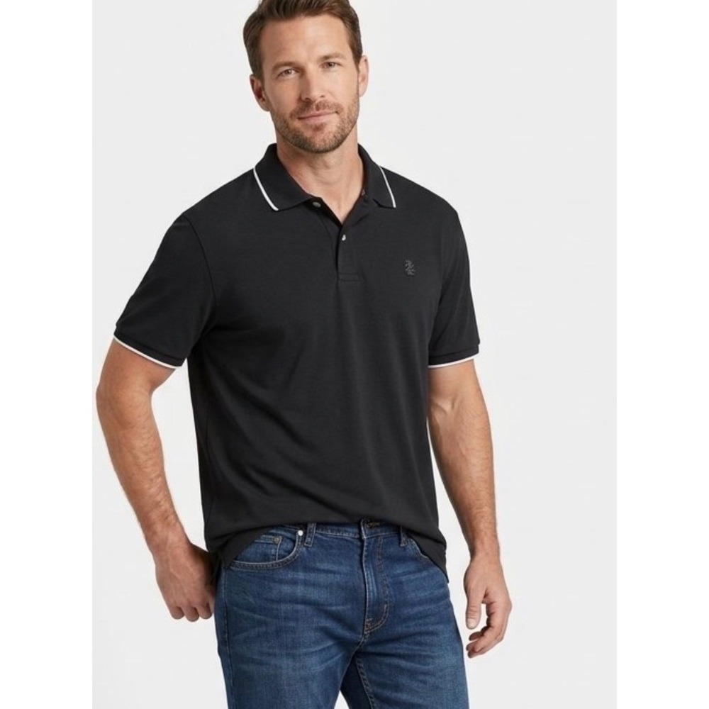 Izod Performance Polo Shirt Mens XXL Black White Tipped Pique Short Sleeve